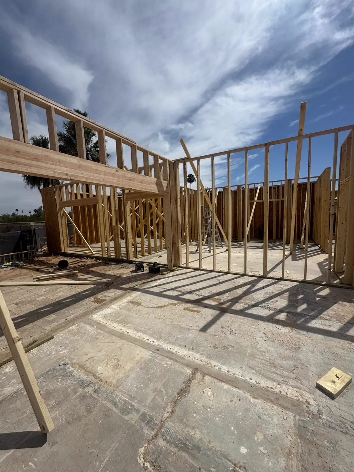 A framed opening and header on a Quest Construction build