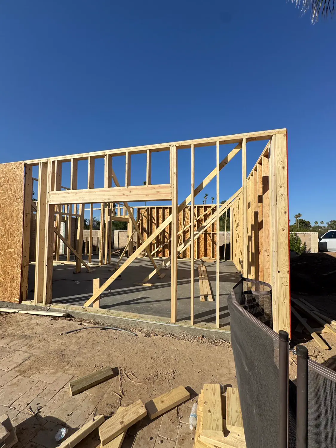 Window and door openings framed out in a new wall