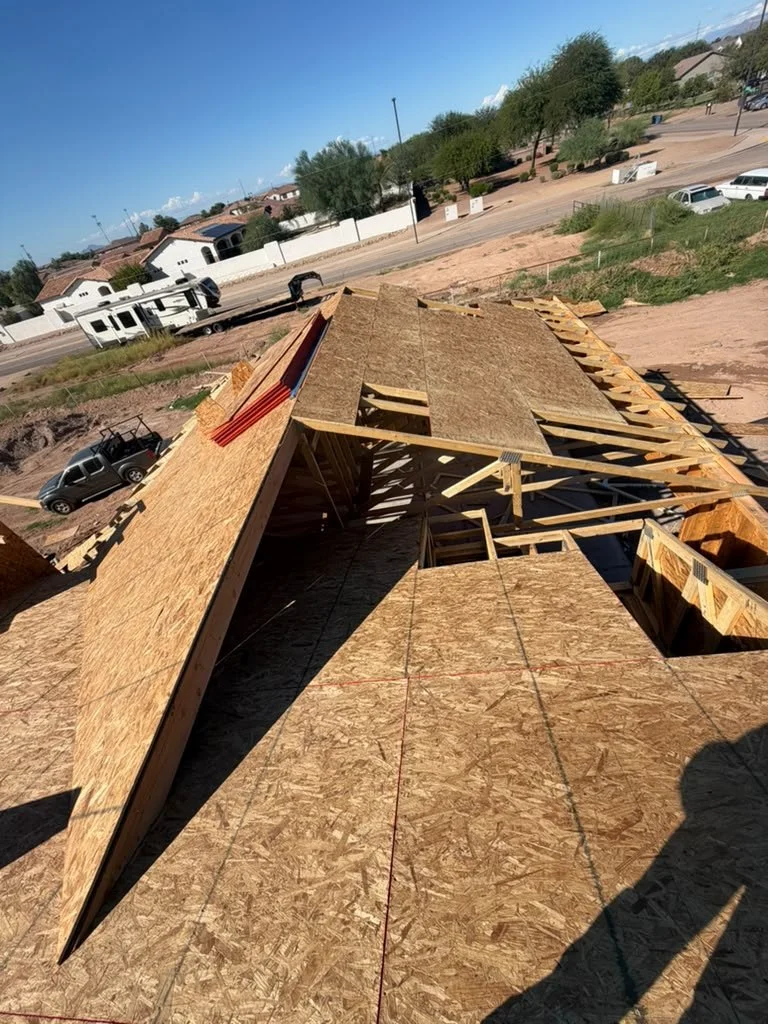 Roof framing and an opening in the roof deck