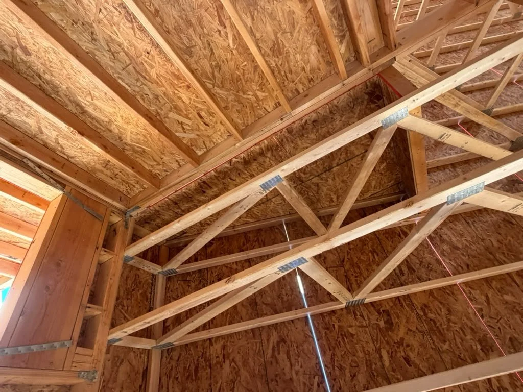 Close view of a roof truss connection