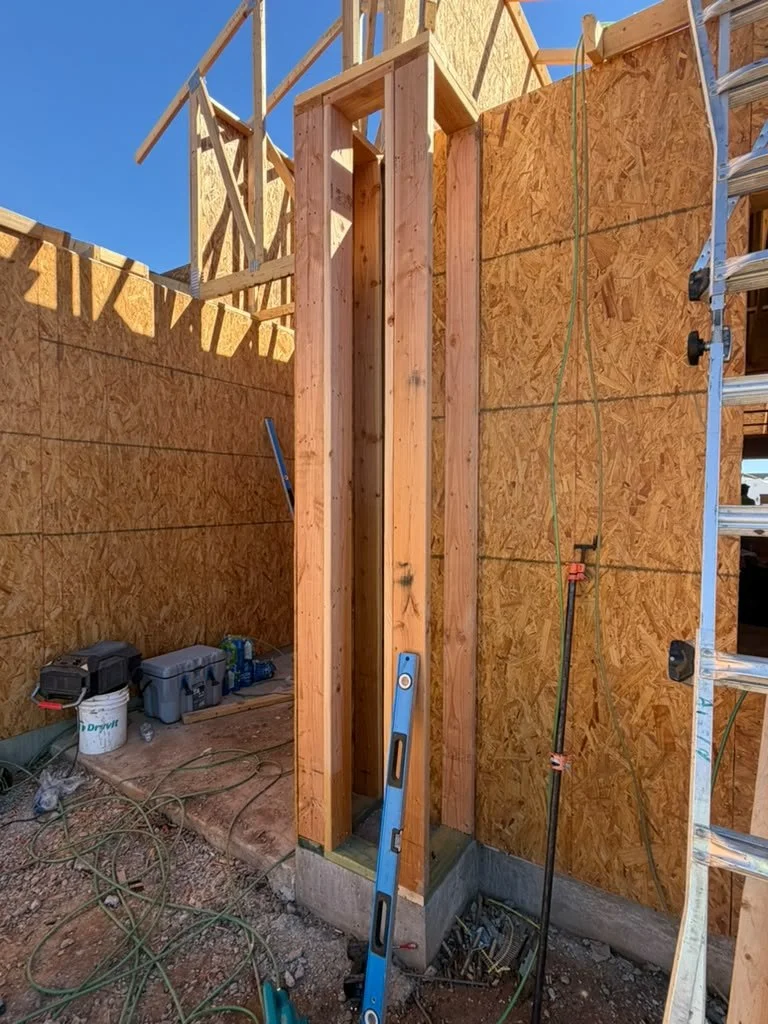 Where the framed wall meets the roof structure