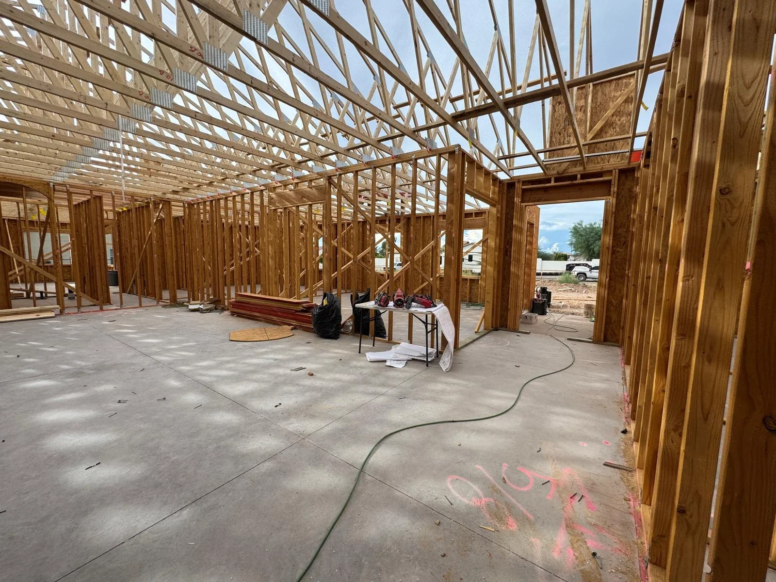 Interior framing inside the home under construction