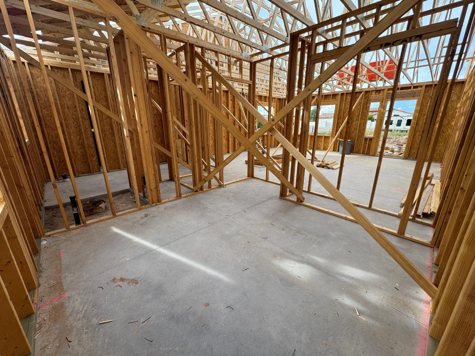 Interior rooms framed beneath roof trusses