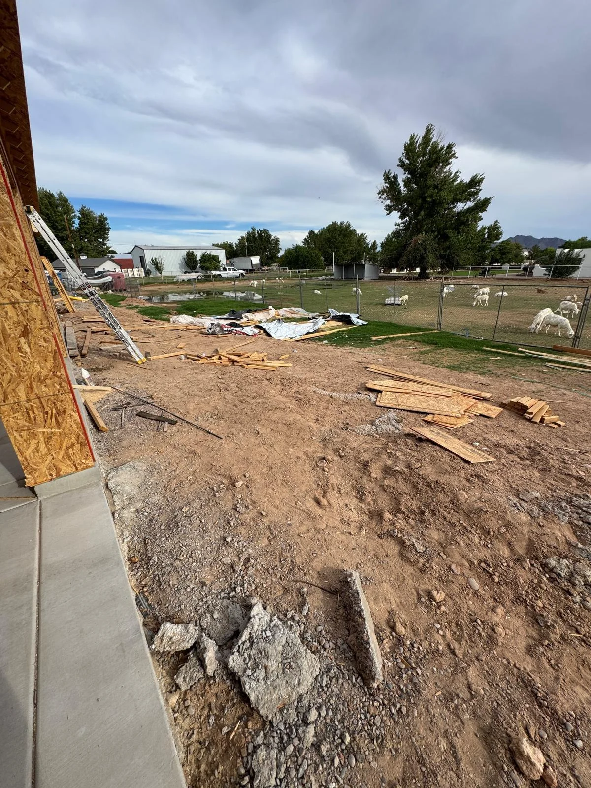 Graded ground around the home construction site