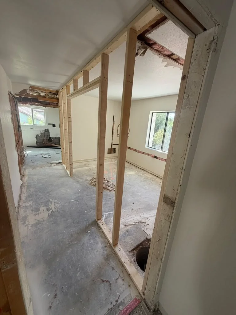 New interior partition framing in a remodel