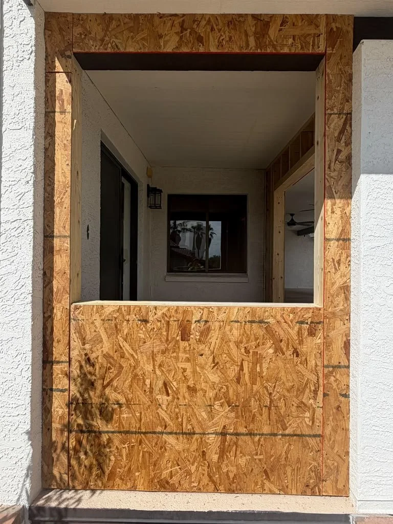Exterior view of a window opening before finish work